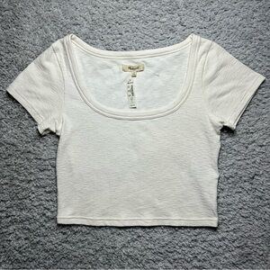 Madewell Top Womens Small Cropped Tee Square Neck Classic Minimalist Party NEW